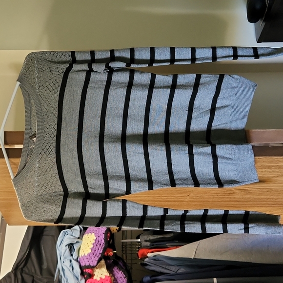Cute Gray and Black Striped Sweater - Picture 1 of 4